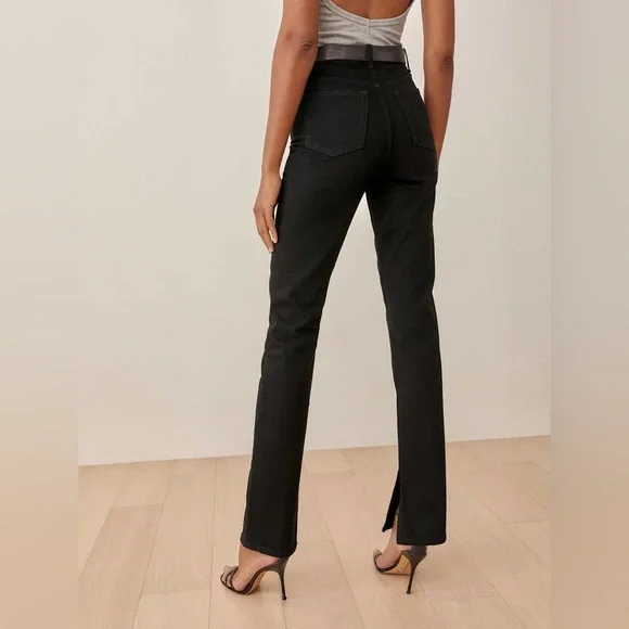 Reformation Liza Slit Hem Ultra High Rise Straight Long Jeans - Size 25 - Black - Picture 7 of 14